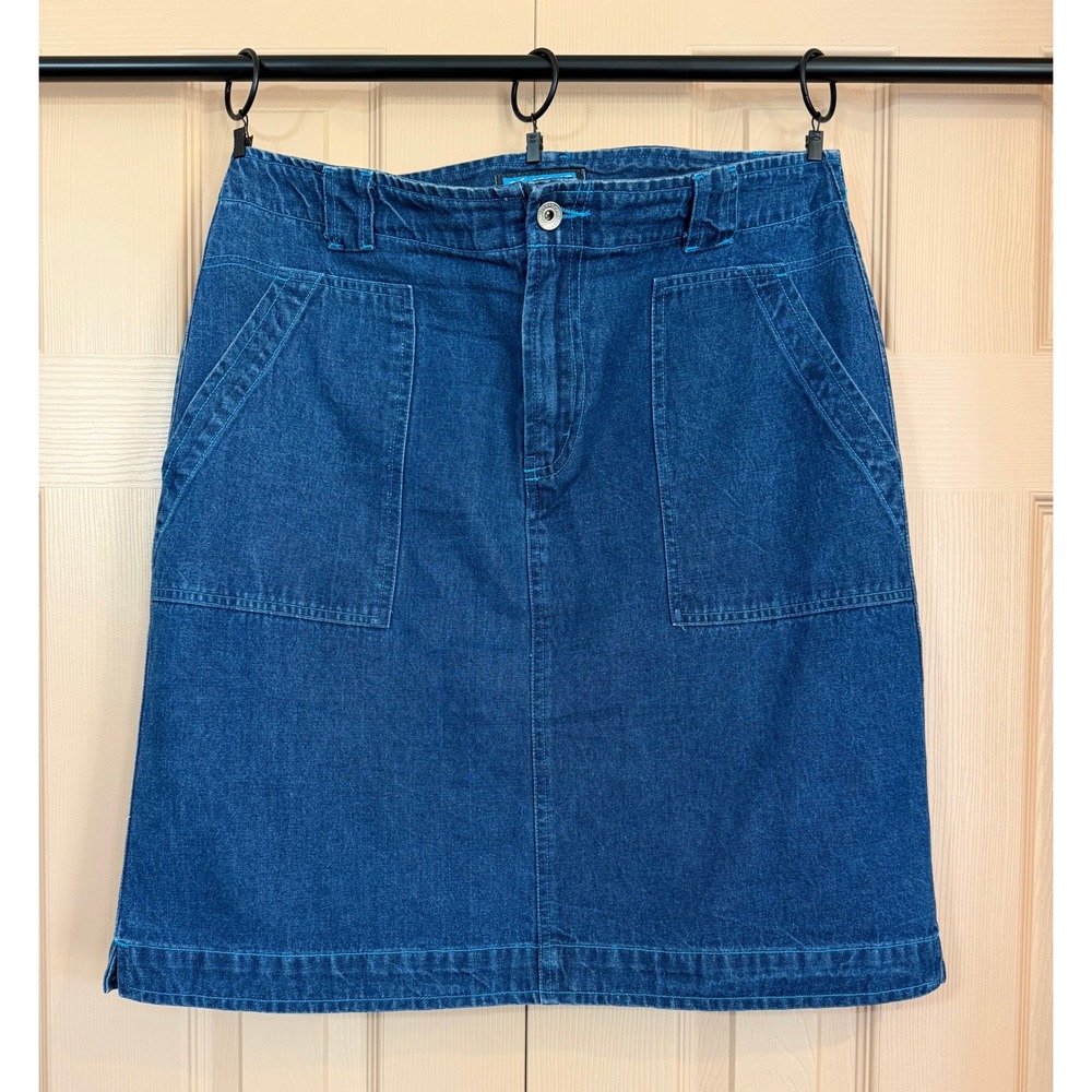 VTG 90s of JEANS Denim Utility Skirt Teal Contrast Stitch Cargo Size 13